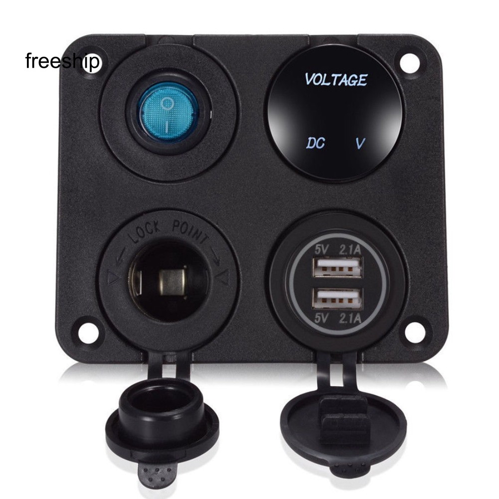 Bảng điều khiển công tắc bật/tắt/ổ cắm LED/tẩu sạc xe ô tô cổng USB kép 12V/mô hình hiển thị điện áp