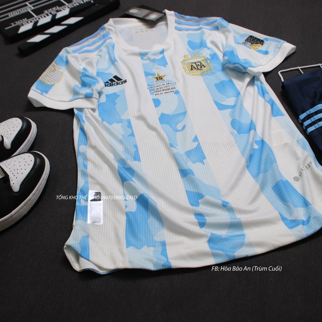 Áo Argentina Copa América 2021- Set Bộ Thể Thao Tuyển Agentina Màu Trắng Xanh Quần Tím Than - Vải Thái Chuẩn Áo Đấu