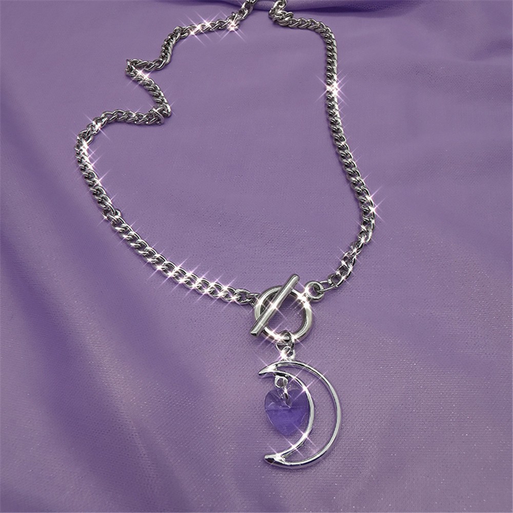 Dây chuyền mặt hình vầng trăng rỗng và trái tim phong cách Harajuku | BigBuy360 - bigbuy360.vn