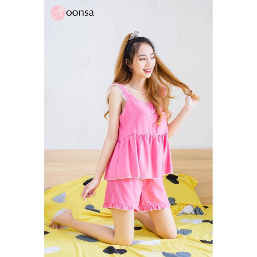 Bộ đồ ngủ nữ ❤️Sắc Hồng Tinh Tế Đậm❤️ Chính Hãng Moonsa [Giảm 5k nhập mã DO BO NGU] Chất vải dày dặn Thoáng Mát | BigBuy360 - bigbuy360.vn