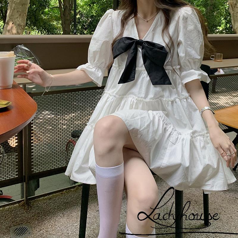 Đầm Dài Đến Khuỷu Tay Có Thắt Nơ Xếp Ly Trang Trí Cho Nữ