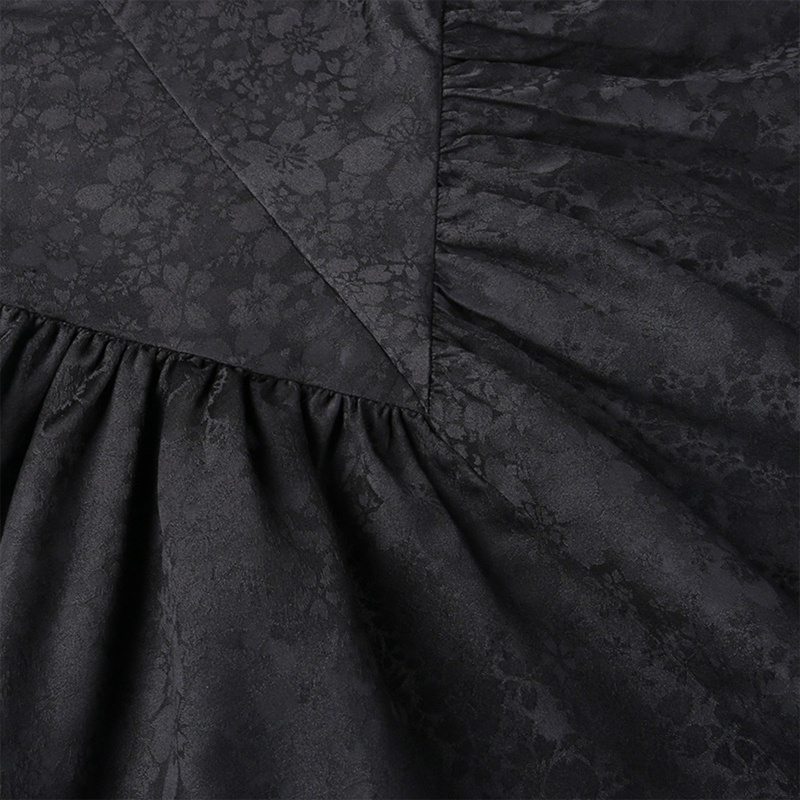 Đầm Xòe Chữ A Tay Ngắn Phồng Cổ Vuông Phối Ren Màu Đen Phong Cách Gothic Quyến Rũ Dành Cho Nữ