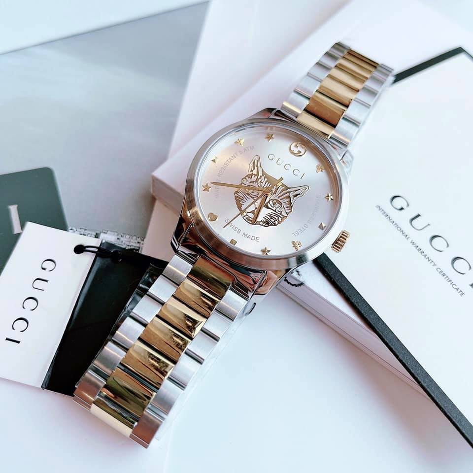 Đồng Hồ Nữ Gucci Timeless Silver Dial Two-tone YA1264074