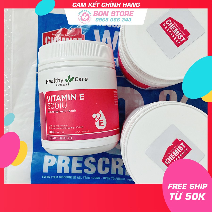 [Tem đỏ CHEMIST] VITAMIN E HEALTHY CARE 500IU 200 viên - Xuất xứ Úc