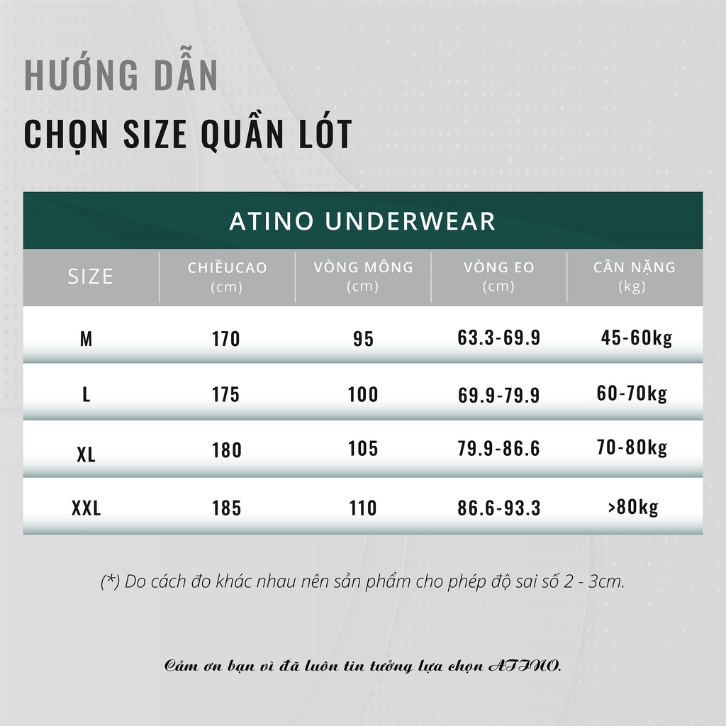 Quần sịp BOXER ATINO thoáng khí kháng khuẩn vải lụa băng cao cấp lót Cotton 95% hút ẩm khử mùi SP311