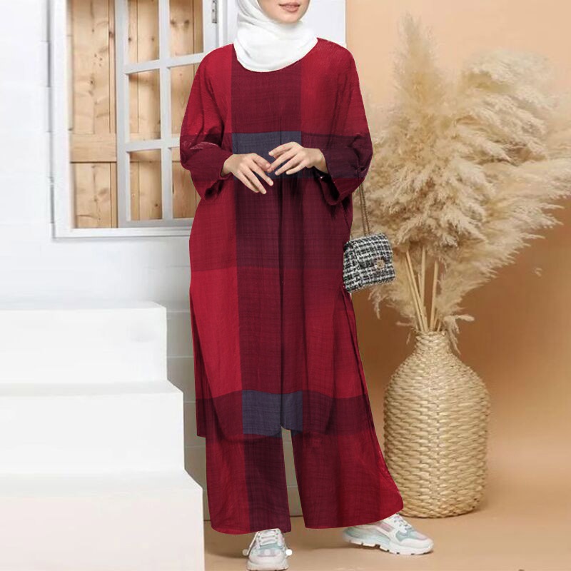 Set đồ Zanzea dài họa tiết caro thời trang cho nữ