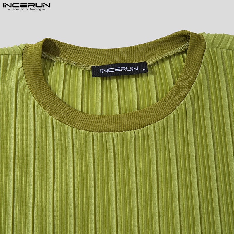 Áo thun nam INCERUN cổ tròn tay ngắn dáng rộng thời trang Hàn Quốc 3 màu tùy chọn