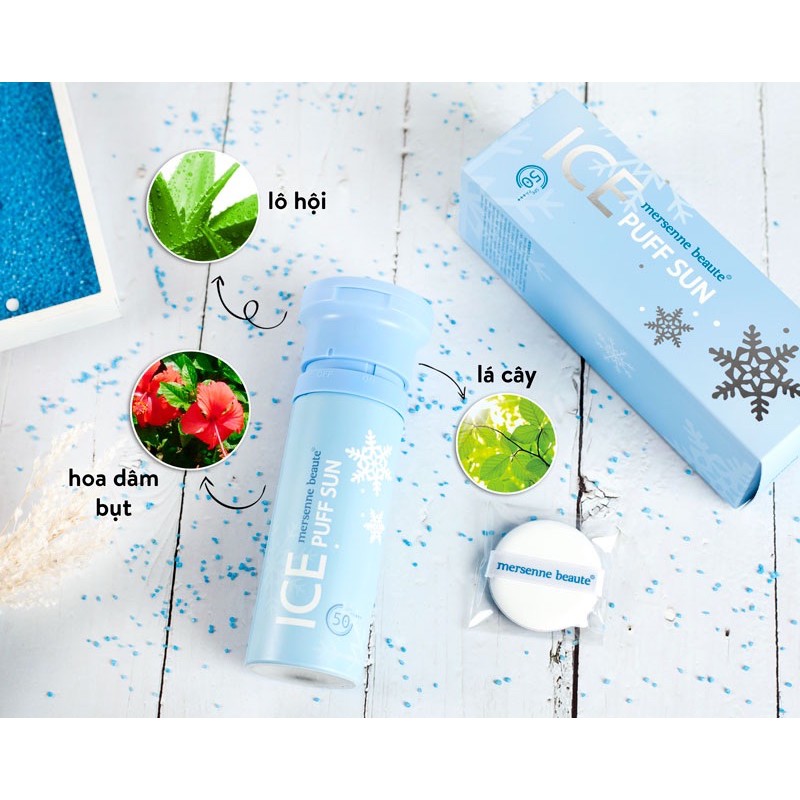 Kem chống nắng thay kem nền Ice Puff Sun Mersenne Beaute pha lê tuyết