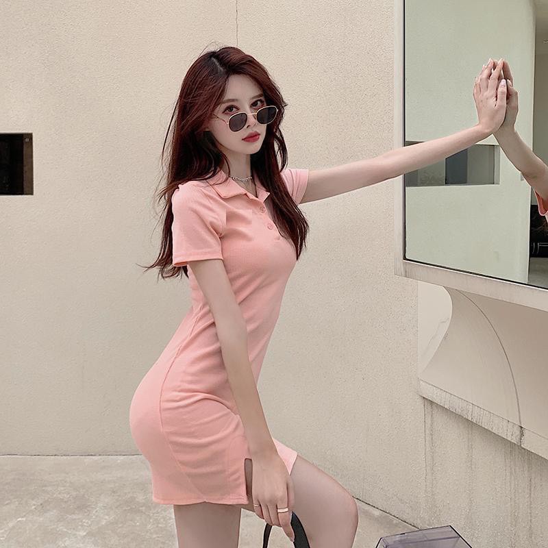 Váy Nữ Dáng Polo Trơn Pastel, Áo Đầm cổ sơ mi dáng ôm body, chất thun cộc tay | BigBuy360 - bigbuy360.vn