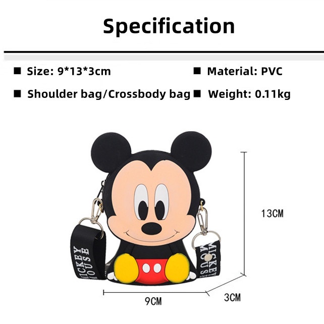 Túi Đeo Chéo Mini Họa Tiết Hoạt Hình Mickey Minnie Kitty Dành Cho Bé Gái