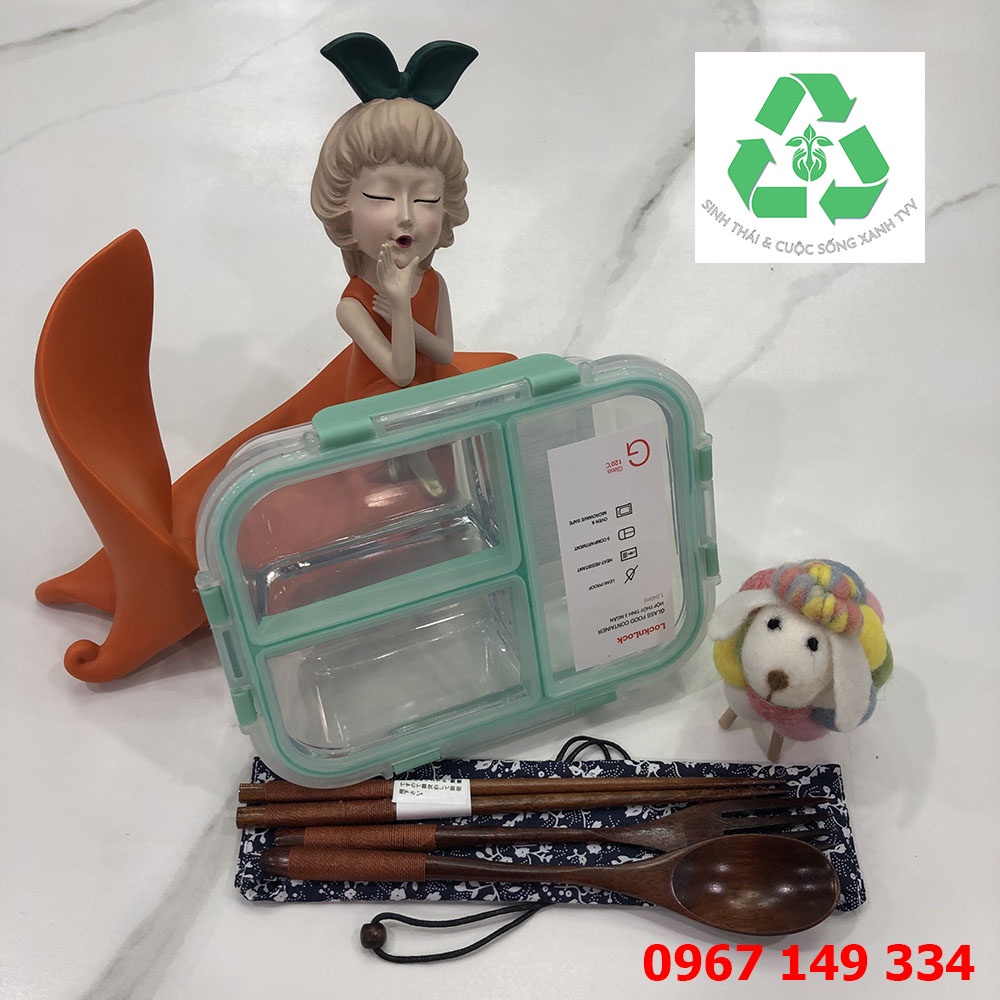 Hộp cơm thủy tinh chính hãng Lock and Lock tặng kèm túi đựng giữ nhiệt hoặc bộ thìa đũa gỗ nhập khẩu Hàn Quốc