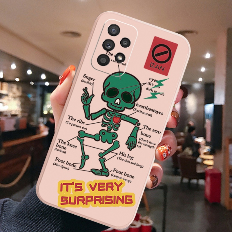 Ốp Điện Thoại Cạnh Vuông In Hình Bộ Xương Đáng Yêu Cho Samsung Galaxy S22 Ultra S21 FE A33 A53 A73 A03S M32 M22