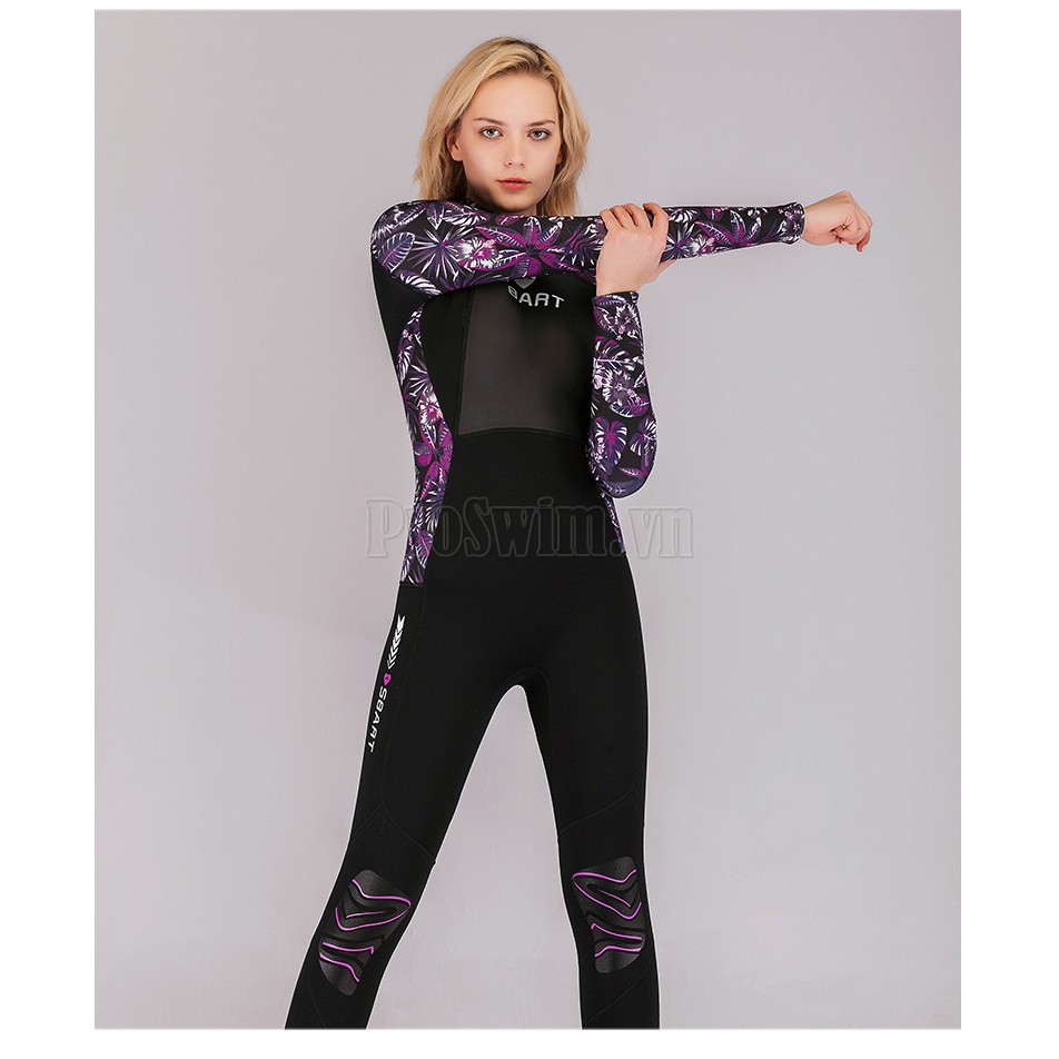 Bộ Bơi Liền Nữ Giữ Nhiệt Dày Wetsuit 3mm Sbart Đen Tím