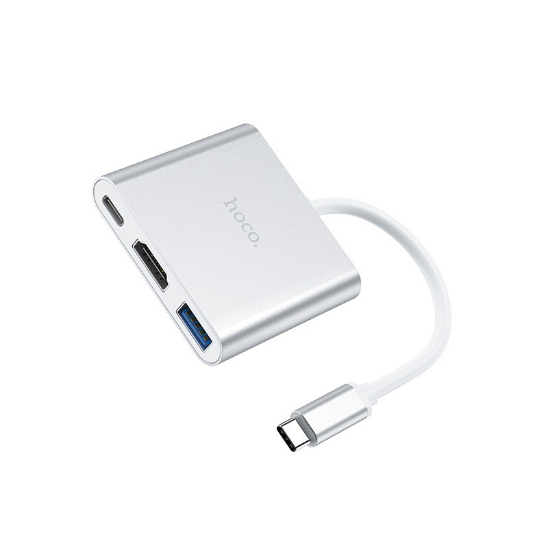 Cáp 3-in-1 chuyển đổi TypeC sang HDMI/ USB/ TypeC Hoco HB14 dây dài 15cm - hỗ trợ chất lượng 4K