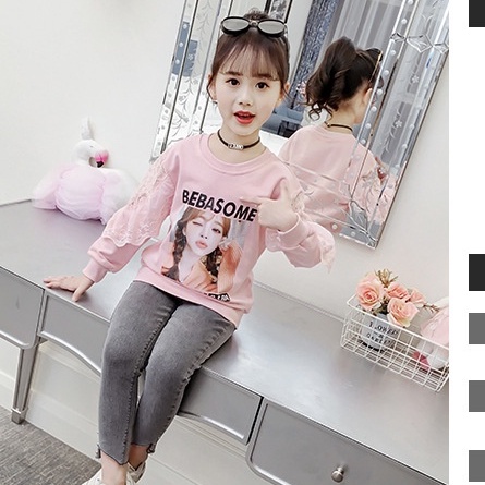 Áo thu đông bé gái lớn họa tiết hình cô gái phối tay ren siêu xinh