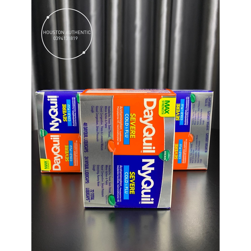 Giảm ho, Cảm cúm ,Vicks DayQuil & NyQuil Severe Cold & Flu Liquicaps 72 viên _ Live tại Mỹ