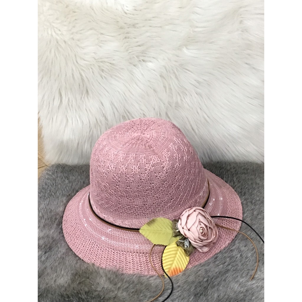 PVN28219 Mũ cói nón cói vành đính hoa hàng Quảng Châu cói mềm T2