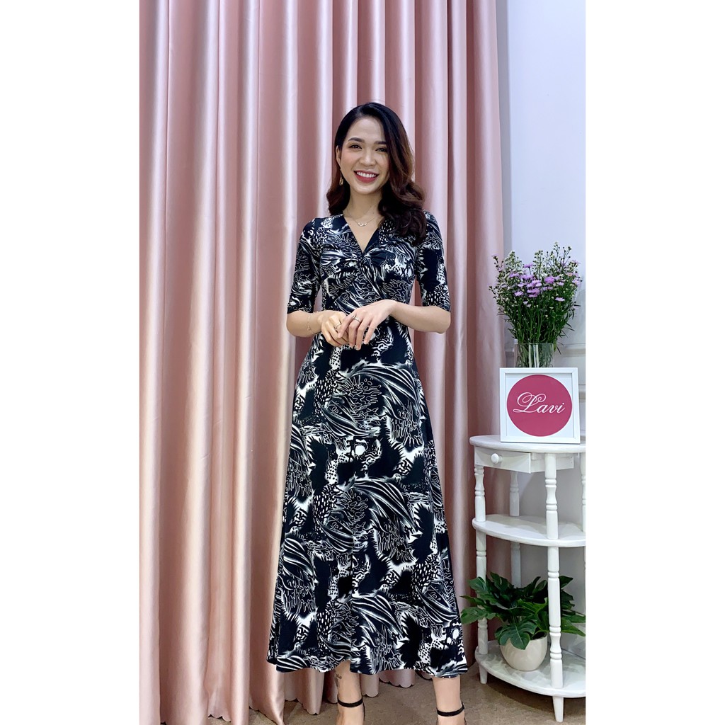 L2020 Đầm thun maxi họa tiết xoắn eo - Lavi House | BigBuy360 - bigbuy360.vn
