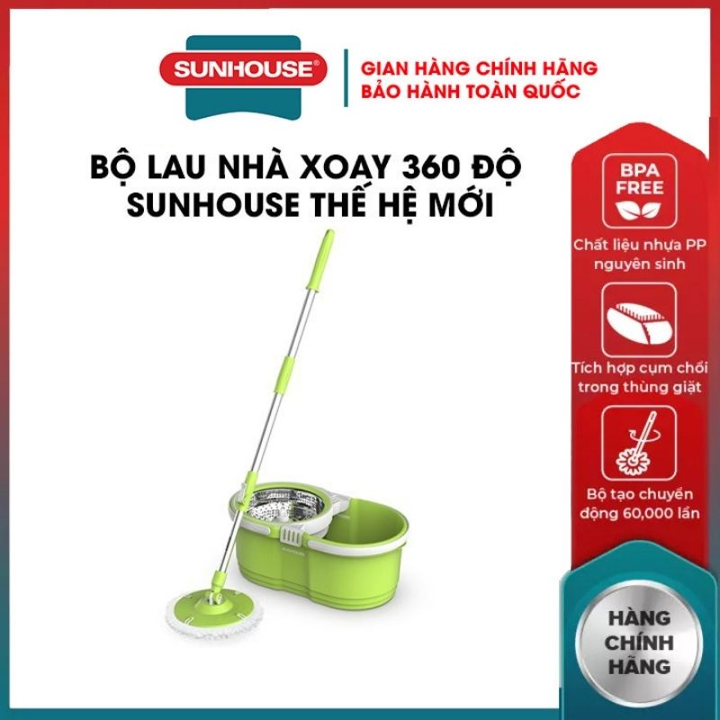 Cây lau nhà thông minh mẫu 2021 bộ xoay 360 độ SUNHOUSE KS-CL260PG-KS-CL260PO-2022 vàng xanh chổi lau nhà  tự vắt