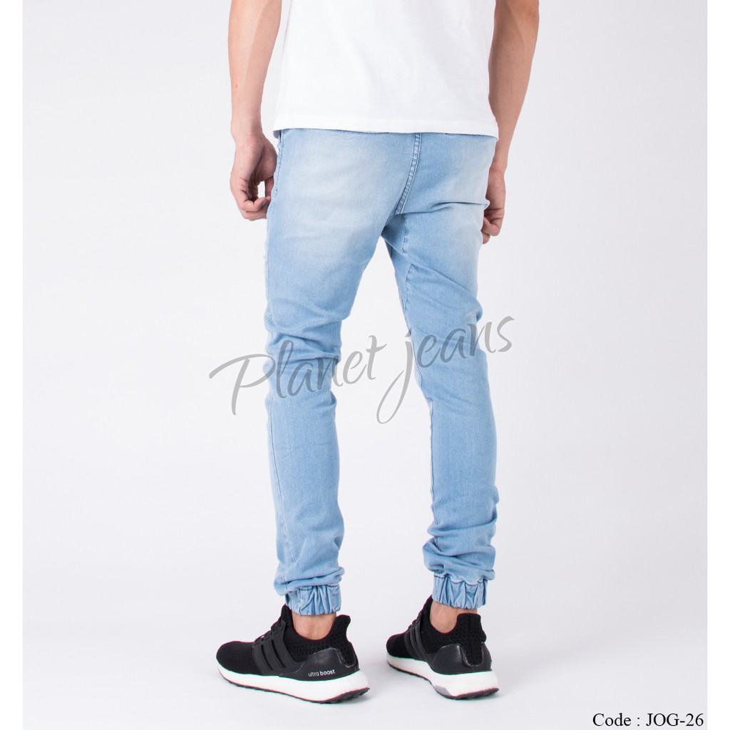 Quần Jogger Vải Jean Rách Màu Xanh Dương 26