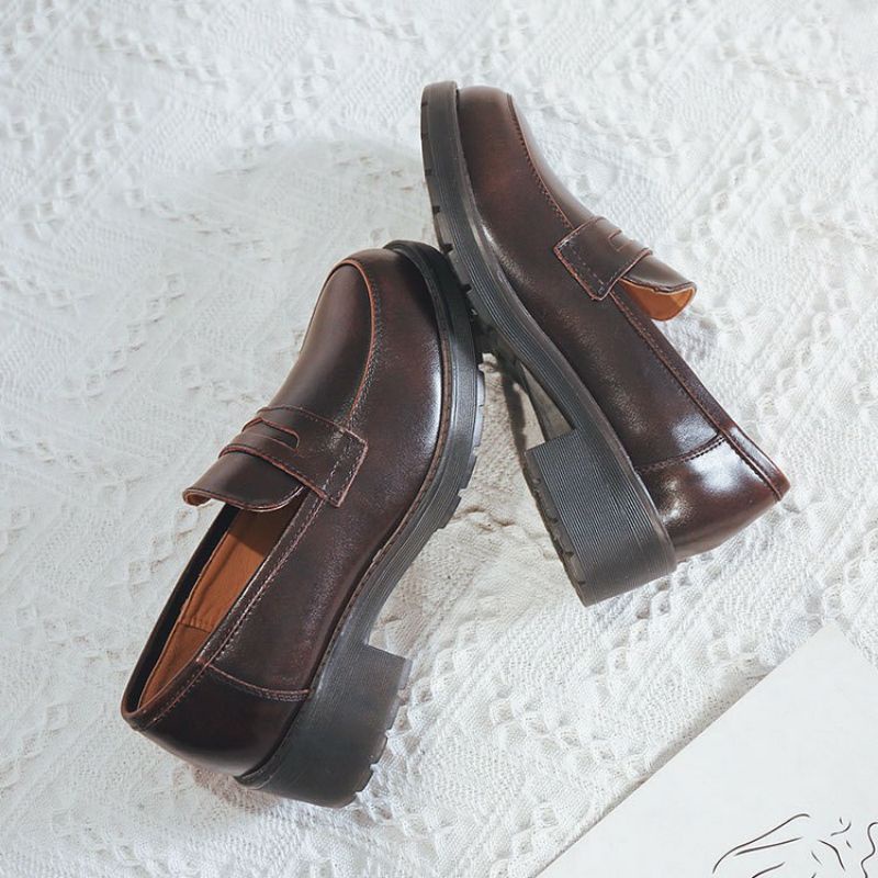 Joshi loafers phiên bản đế cao 5cm - Giày da bò nữ  phong cách vintage, retro