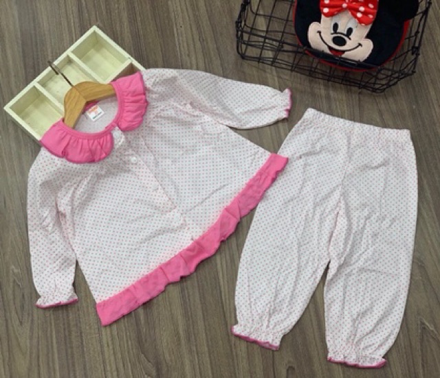 Bộ cotton babydoll cài cúc bé gái 10-22 kg