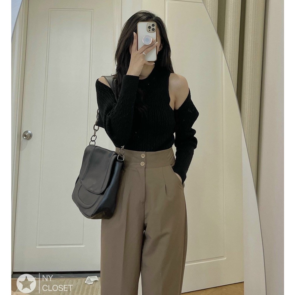 Sét len nữ quảng châu, áo len ba lổ kèm áo khoác cadigan chất len vặn thừng dày dặn dễ mặc dễ mix đồ hàng quảng châu xịn | BigBuy360 - bigbuy360.vn