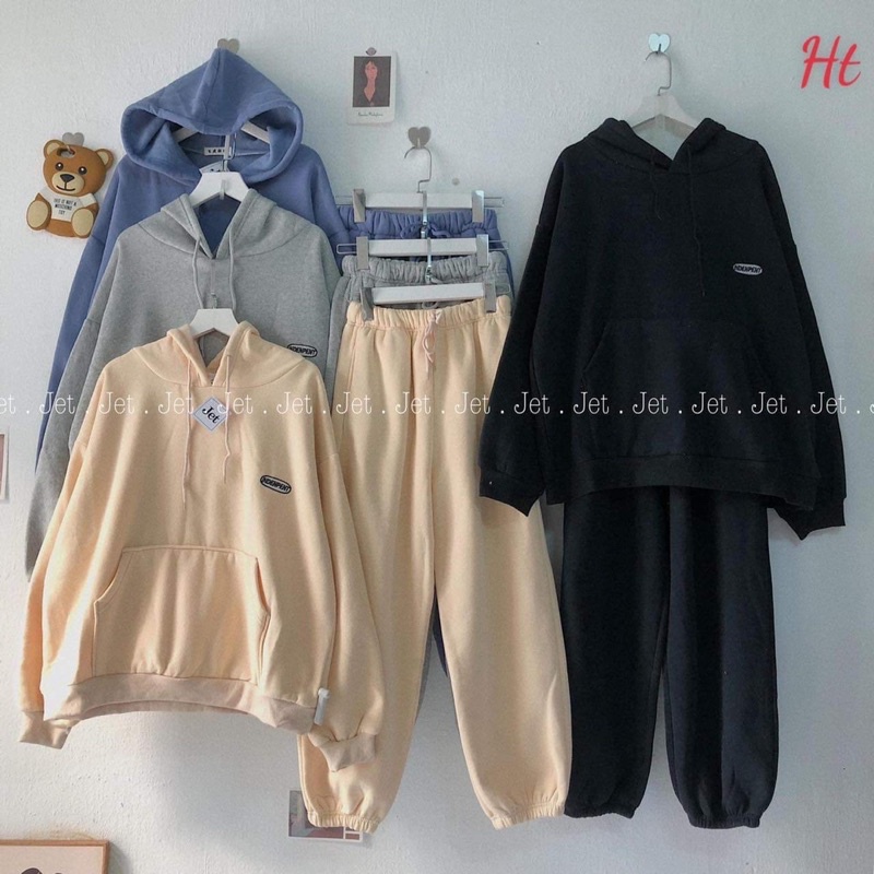 Bộ nỉ áo mũ Cotton logo Inde H2B