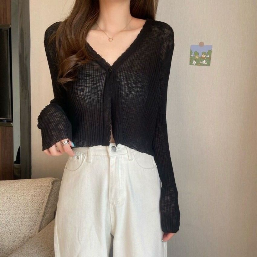 Áo len nữ cardigan mỏng dệt kim tay dài hàn quốc ulzzang thời trang Fmstyle Saigon 21ALU06A962503 | BigBuy360 - bigbuy360.vn