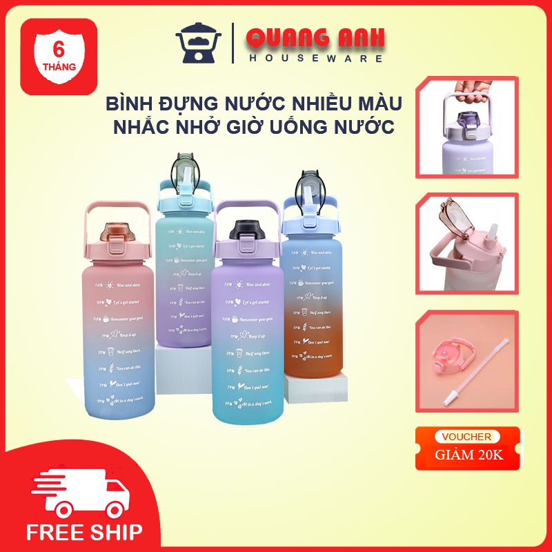 Bình Nước Có Chia Vạch Lịch Uống Nước Nhiều Màu Sắc Đẹp Dung Tích Lớn Dùng Cho Cả Ngày