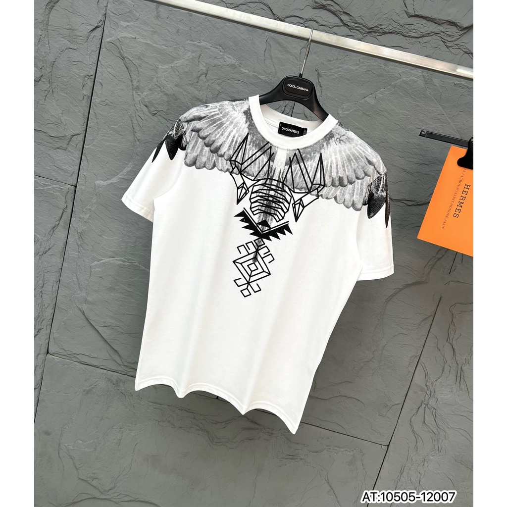 Áo phông nam nữ họa tiết cánh chim đại bàng phong cách hiện đại 2 màu đen trắng