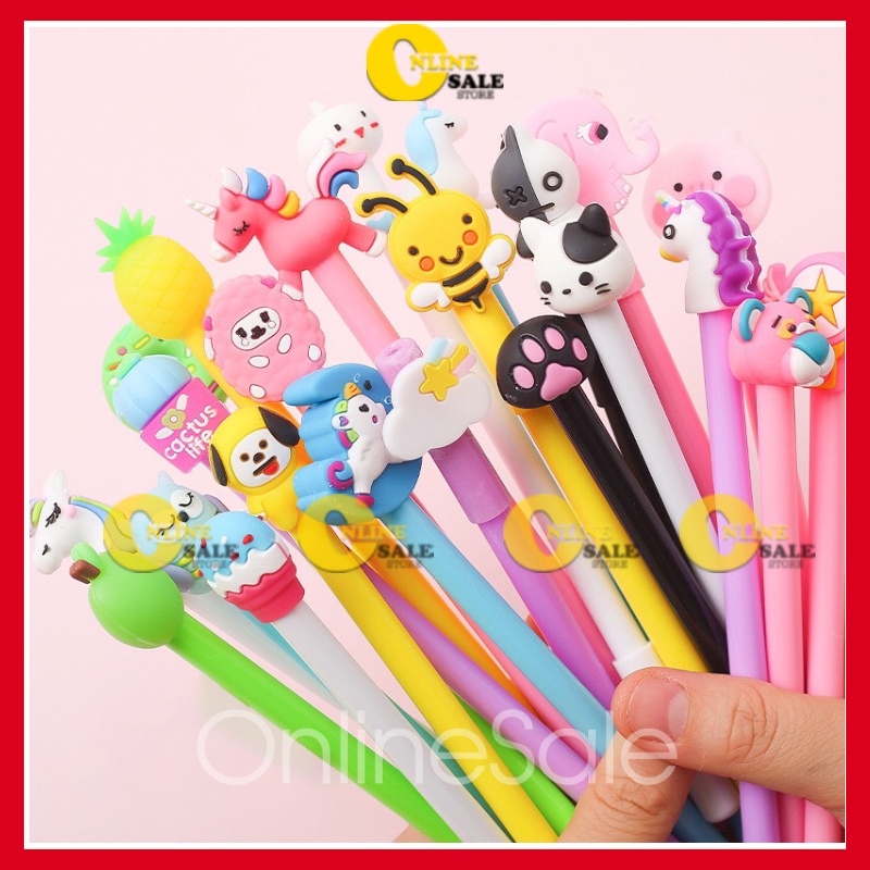 Bộ 20 Bút bi gel nước Đen văn phòng 0.5mm mực đều nét chữ đẹp viết hoạt hình cute dễ thương không lem mực