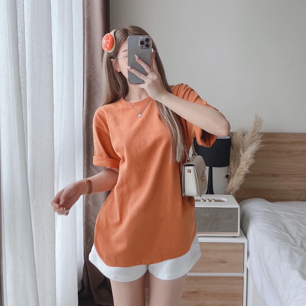 Áo Thun Trơn Nữ Nhiều  - Áo Thun Trơn Cổ Tròn Tay Lỡ , Chất Cotton Khô Đẹp Giặt Không Xù Nhão Vải