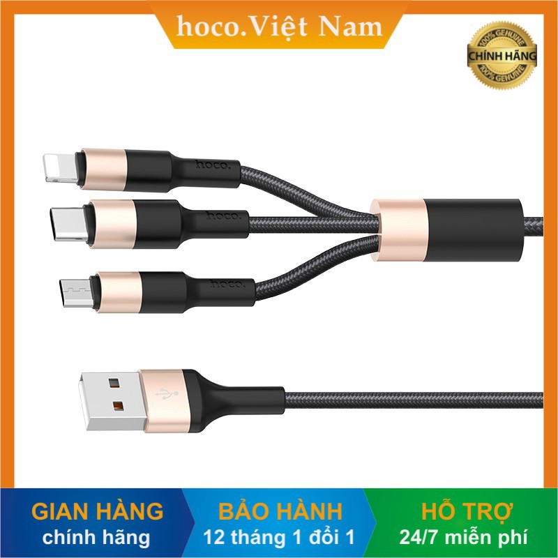 [Hoco Việt Nam] Cáp sạc đa năng 3 đầu HOCO X26 Xpress dây bện dù siêu bền Lightning Micro Type-C - hàng chính hãng