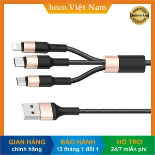 [Hoco Việt Nam]Cáp sạc đa năng 3 đầu HOCO X26 Xpress dây bện dù siêu bền Micro Type-C-hàng 