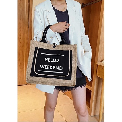 Túi cói hello weekend đi biển đi du lịch