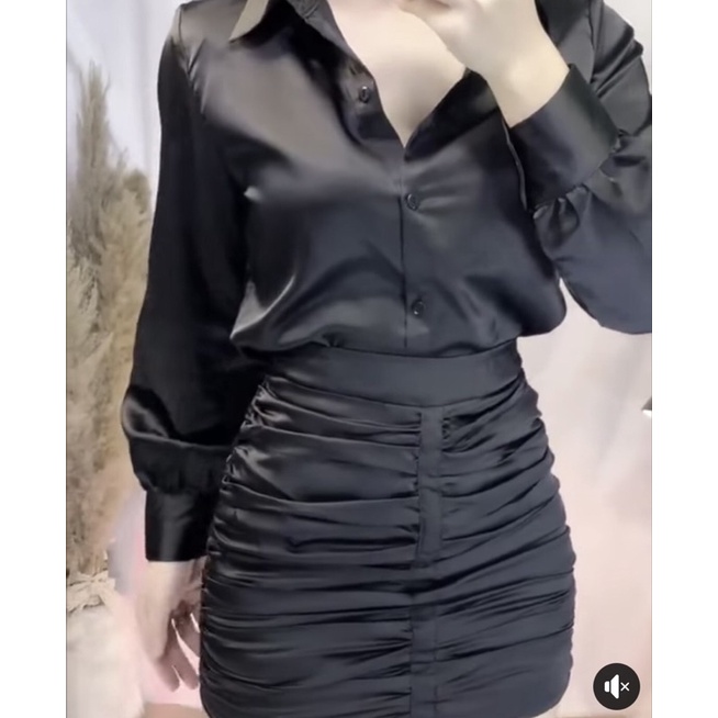 Set sơ mi váy nhúng siêu tôn dáng