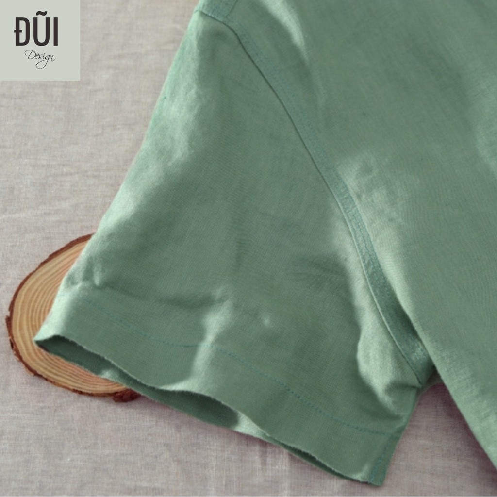 Áo đũi nam chui đầu tay cộc có túi xanh ngọc M12