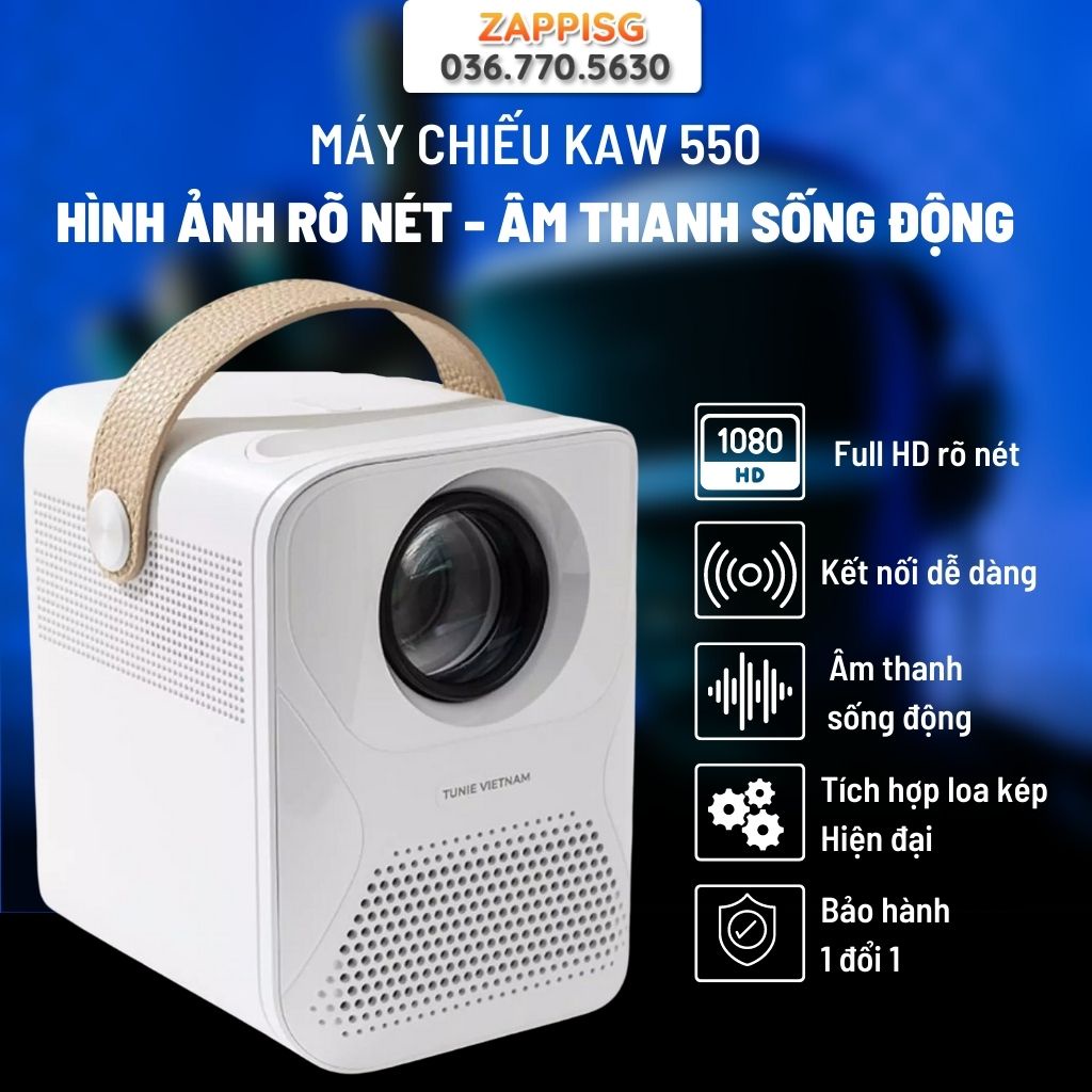 Máy chiếu gia đình, Máy chiếu mini KAW-K550 Kết nối điện thoại, máy tính, HĐH Android, Bảo hành chính hãng 12 tháng