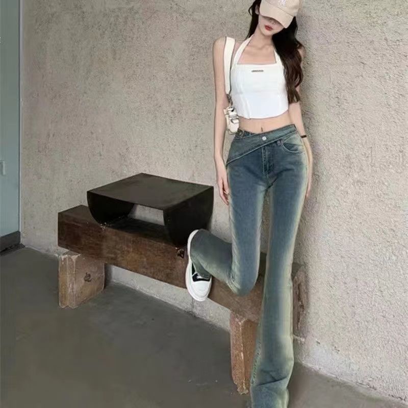 Quần Jean Ống Loe Lưng Cao Ôm Dáng Thời Trang Mùa Thu Cho Nữ