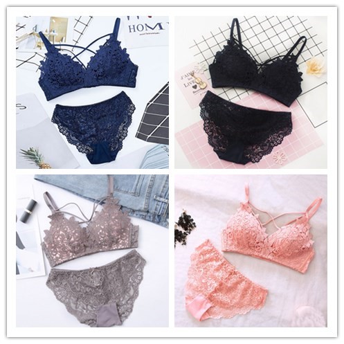 Set áo ngực vải ren hoa phối quần lót gợi cảm cho nữ