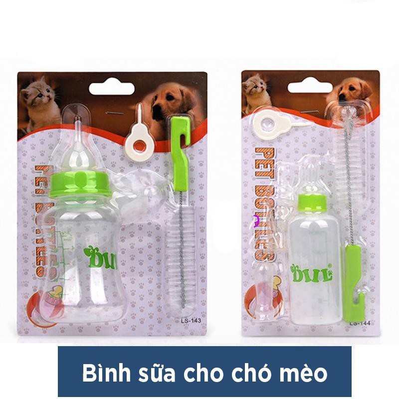 Bình Ti Bình Sữa Chó Mèo Sơ Sinh 60ml bao gồm 5 núm ti và vây cọ bình