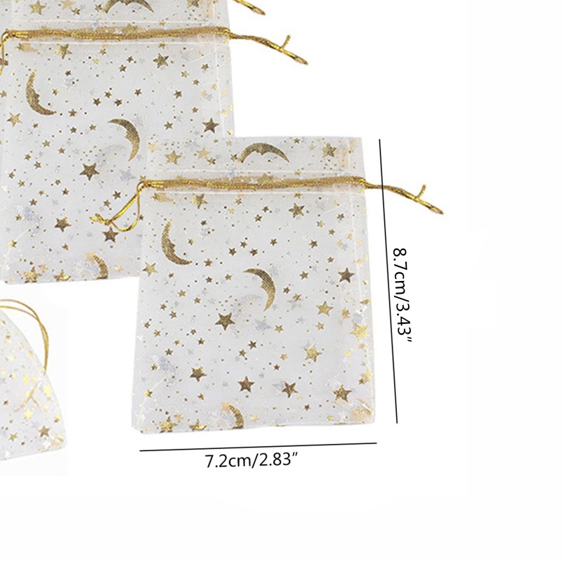 Set 100 Túi Rút Đựng Kẹo / Trang Sức Hình Trăng Sao