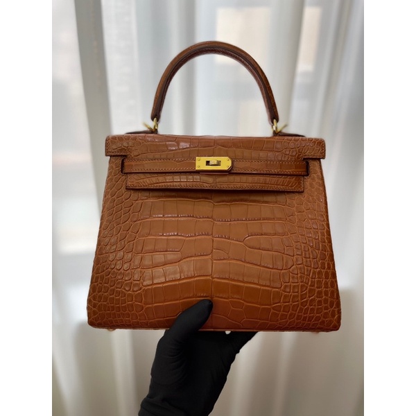 Túi xách nữ thương hiệu Hermes Kelly 25 da cá sấu cao cấp bản màu nâu socola