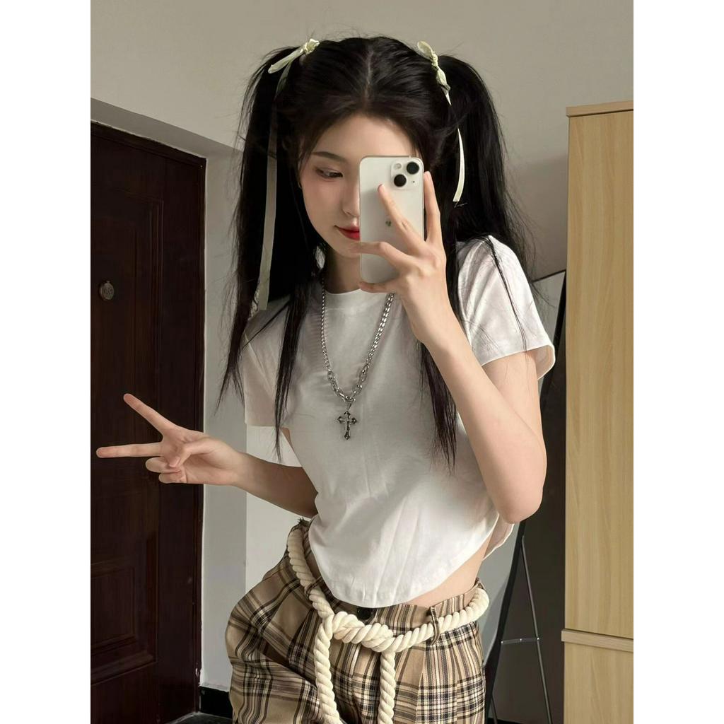 Ethelgirl Áo Thun Tay Ngắn Cổ Tròn Màu Trắng Thời Trang Hàn Quốc Cho Nữ