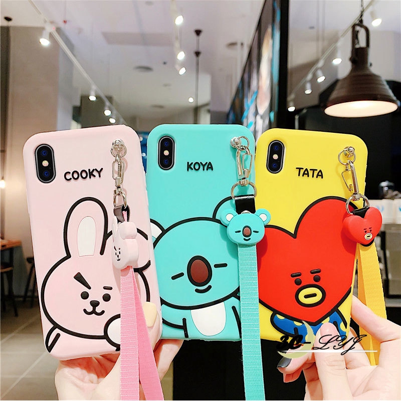 BTS BT21 Cute Silicone Case iX/7/8p 11 PRO MAX All Inclusive Soft Case+Lanyard