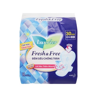 Băng vệ sinh ban đêm Laurier Fresh and Free siêu chống tràn có cánh 8 miếng 30cm