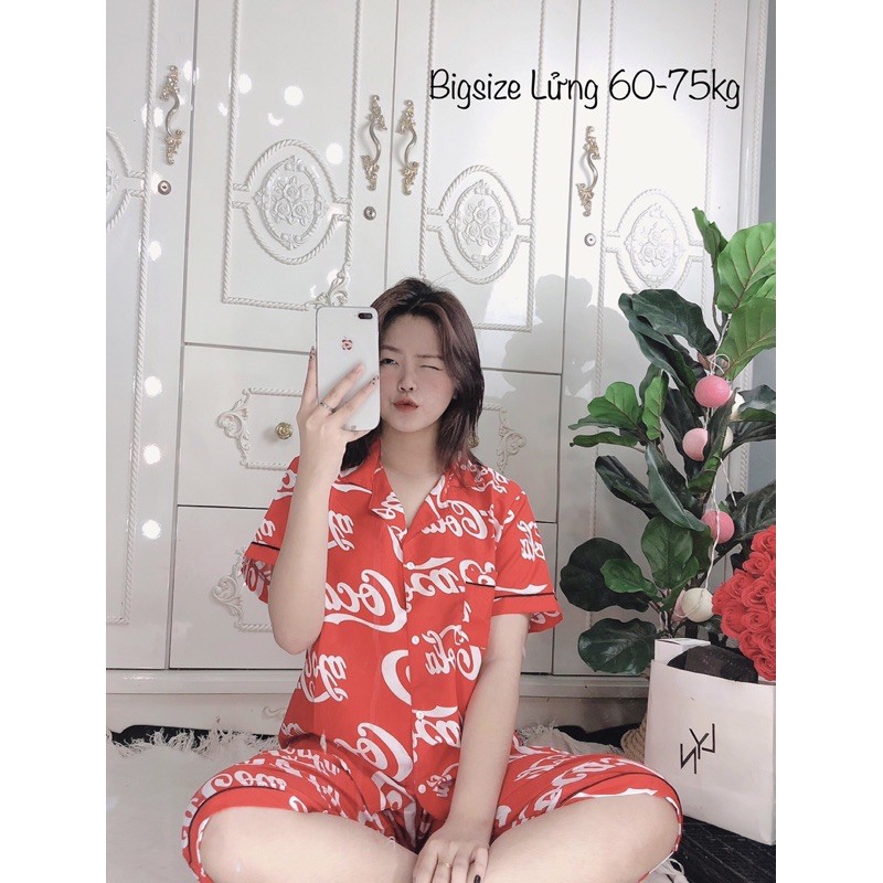 Bộ đồ ngủ, đồ bộ Pijama lụa nữ mặc nhà áo tay ngắn quần lửng chất kate thái Bigsize