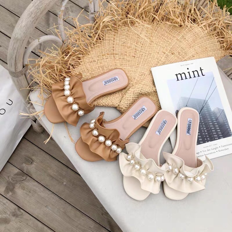 Dép nữ quai ngang bèo nhún đính ngọc đẹp hot