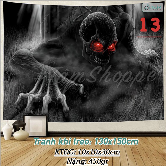 Tranh vải Halloween treo tường nhiều kiểu 130x150cm TRANH-21 tan